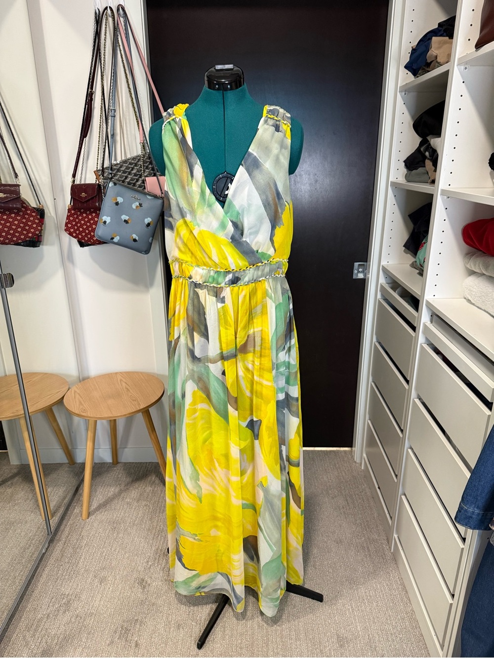 White House Black Market Summer Sleeveless Maxi Yellow/Green Dress
